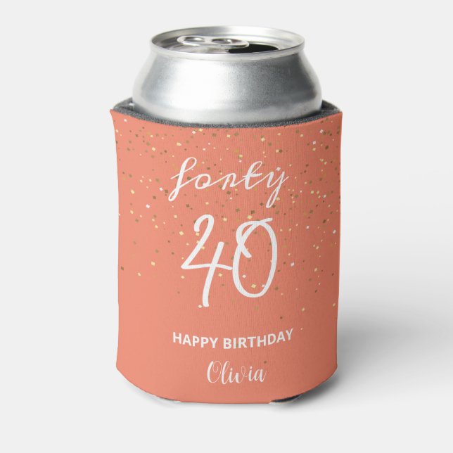  Girly glitter Custom modern 40th birthday Can Cooler (Can Back)