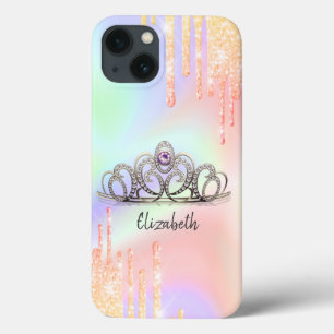 Girly Glitter Drips Ombre Tiara Holographic iPhone 13 Case