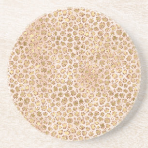 Girly Glitter Gold Peach Leopard Print Coaster