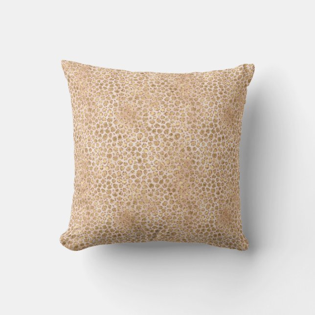 Girly Glitter Gold Peach Leopard Print Cushion (Front)