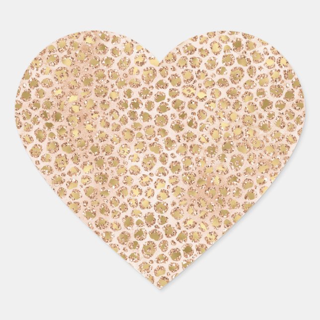 Girly Glitter Gold Peach Leopard Print Heart Sticker (Front)