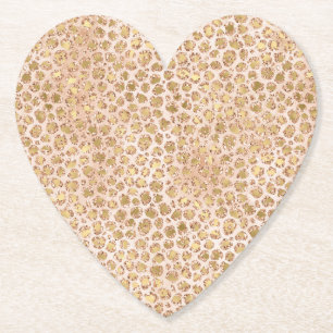 Girly Glitter Gold Peach Leopard Print Paper Coaster