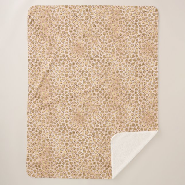 Girly Glitter Gold Peach Leopard Print Sherpa Blanket (Front)