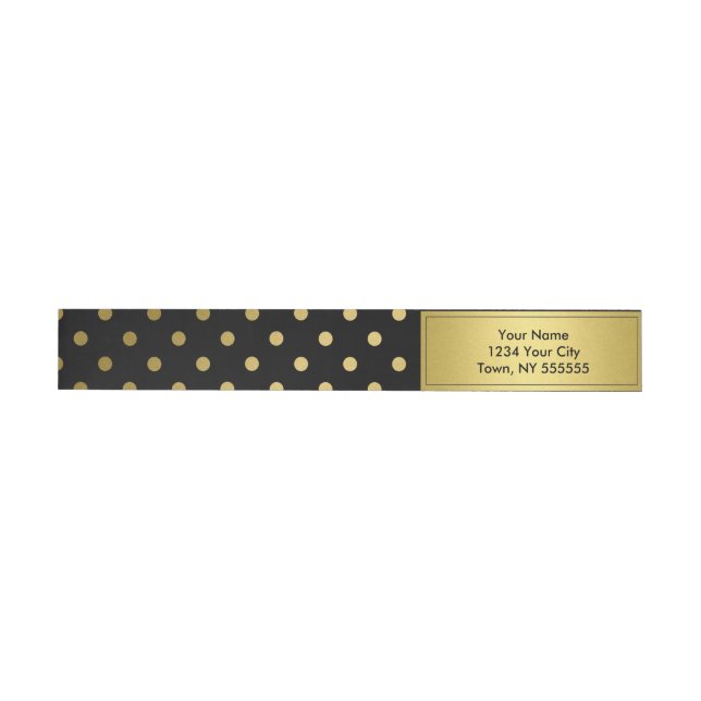 Girly Glitter Gold Polka Dots Pattern Black Wraparound Address Label (Individual)