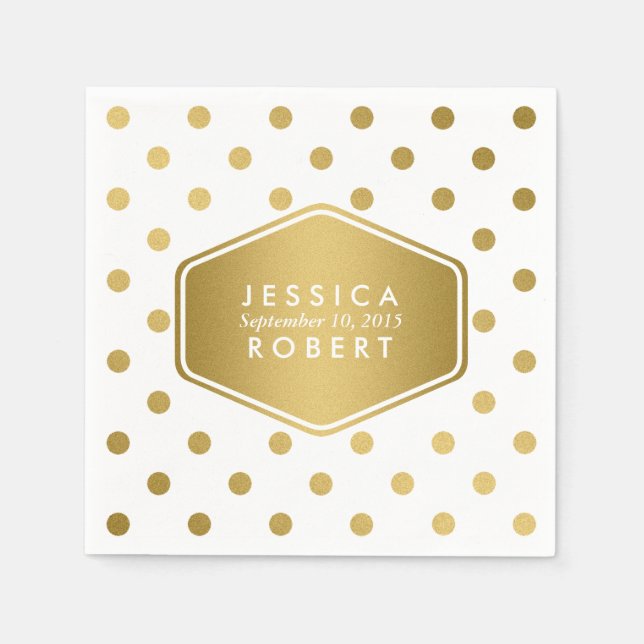 Girly Glitter Gold Polka Dots Pattern Monogram Napkin (Front)