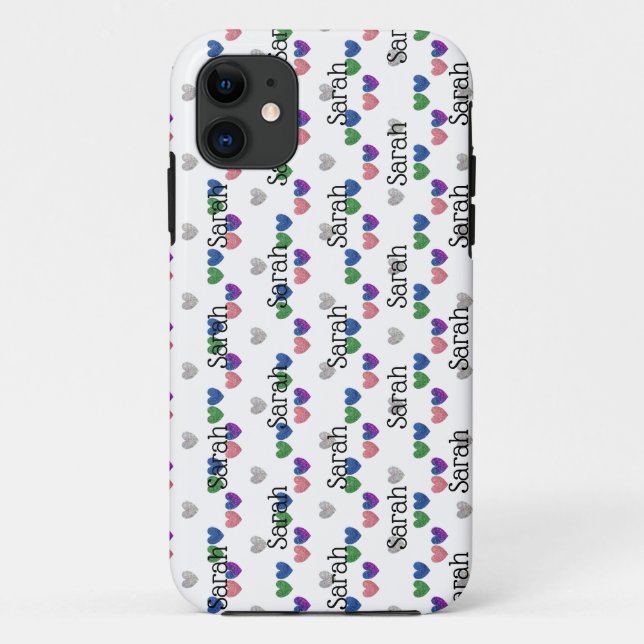Girly Glitter Hearts Name Case-Mate iPhone Case (Back)