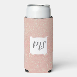 Girly Glitter Monogram Initial Rose Gold Seltzer Can Cooler