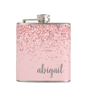 Girly Glitter Personalised Blush Pink Monogram Hip Flask