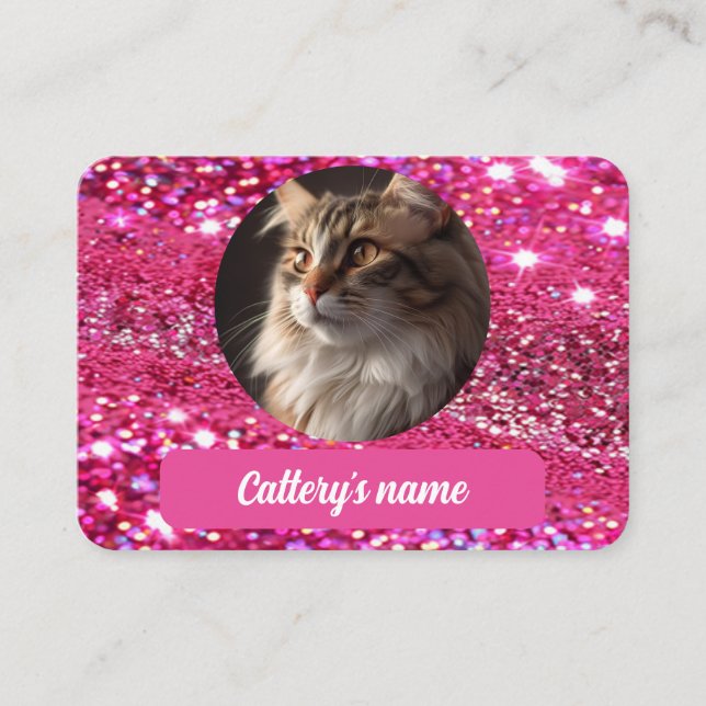 Girly Glitter Pink Custom Business Card Cattery (Front)