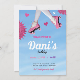 girly glitter pink cute blue sky birthday invitation