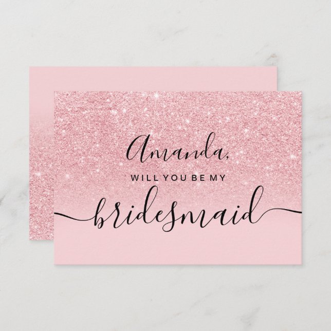 Girly glitter pink ombre script my bridesmaid invitation (Front/Back)