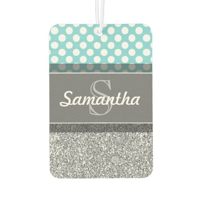 Girly Glitter Print Pattern with Custom Monograms Car Air Freshener (Back)