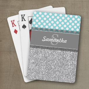 Girly Glitter Print Pattern with Custom Monograms Playing Cards