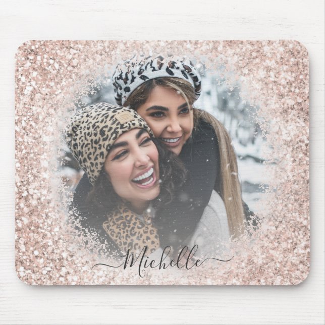 Girly Glitter  Rose Gold Photo Template Mouse Pad (Front)
