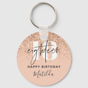 Girly glitter sparkle modern 18th birthday party key ring