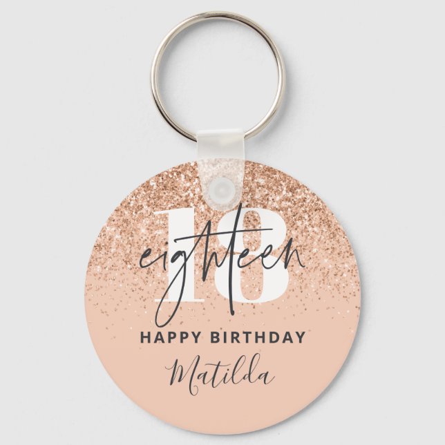 Girly glitter sparkle modern 18th birthday party key ring (Front)