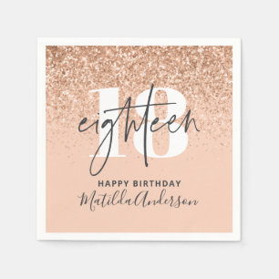 Girly glitter sparkle modern 18th birthday party napkin