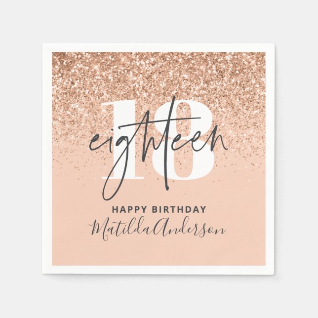 Girly glitter sparkle modern 18th birthday party napkin (Front)