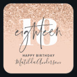 Girly glitter sparkle modern 18th birthday party square sticker<br><div class="desc">Girly glitter sparkle modern 18th birthday party decor. Part of a collection.</div>