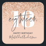 Girly glitter sparkle modern 18th birthday party square sticker<br><div class="desc">Girly glitter sparkle modern 18th birthday party decor. Part of a collection.</div>