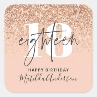 Girly glitter sparkle modern 18th birthday party square sticker