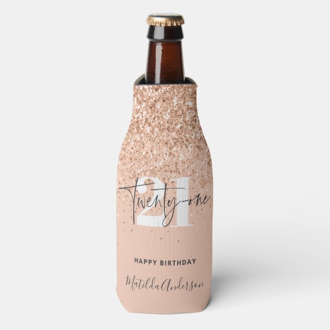 Girly glitter sparkle modern 21st birthday party  bottle cooler (Bottle Front)