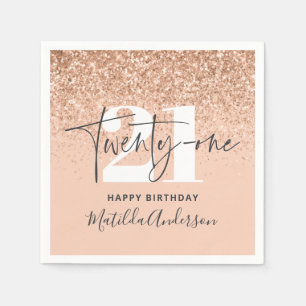 Girly glitter sparkle modern 21st birthday party napkin