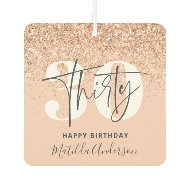 Girly glitter sparkle modern 30th birthday car air freshener (Front)