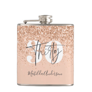 Girly glitter sparkle modern 30th birthday party  hip flask