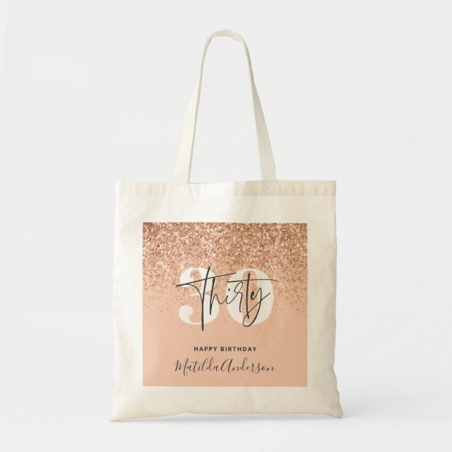 Girly glitter sparkle modern 30th birthday tote bag (Front)