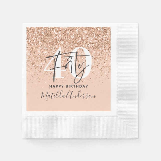 Girly glitter sparkle modern 40th birthday party  napkin (Front)