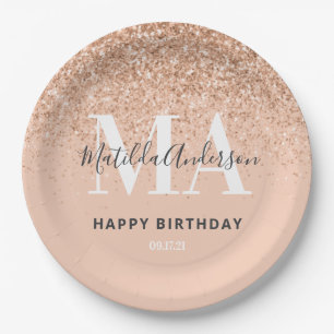 Girly glitter sparkle modern pink birthday party paper plate