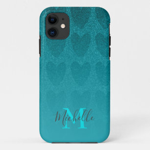Girly Glitter Turqouise hearts  Case-Mate iPhone C 11 Case