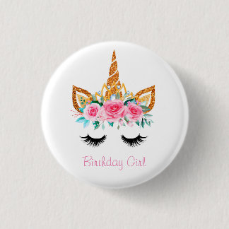 Girly Glitter Unicorn Face Birthday Badge