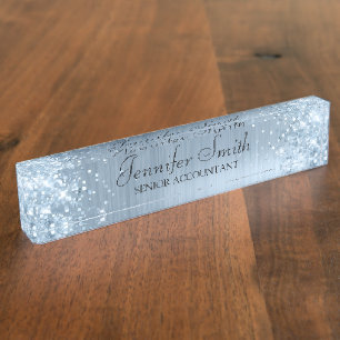 Girly Glittery bleu light faux Foil Nameplate