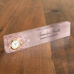 Girly Glittery Blush Rose Gold Glam Nameplate