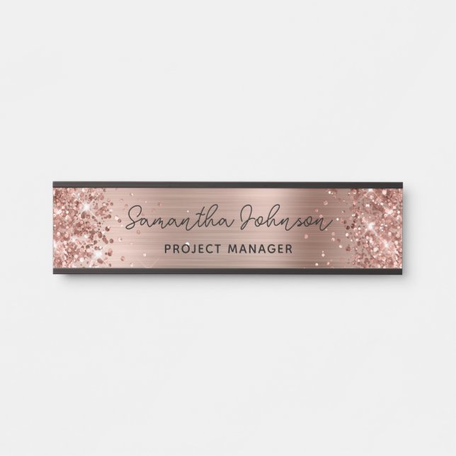 Girly Glittery Faux Rose Gold Foil Door Sign (Front)