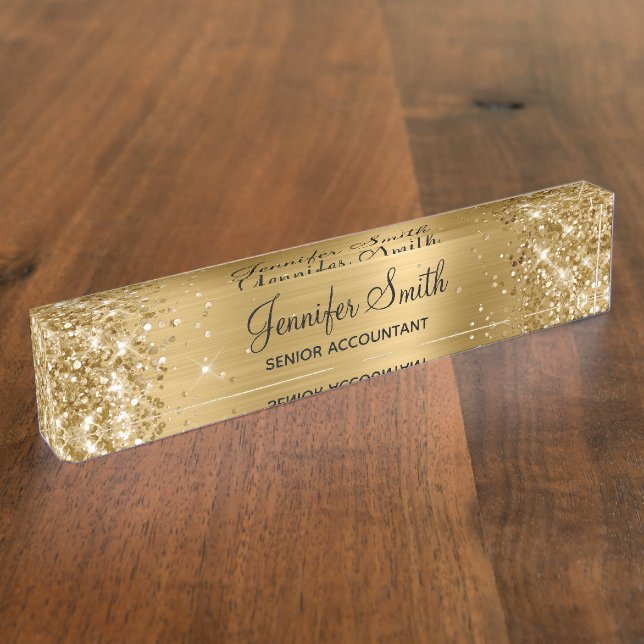 Girly Glittery Gold Faux Foil Nameplate (Side)