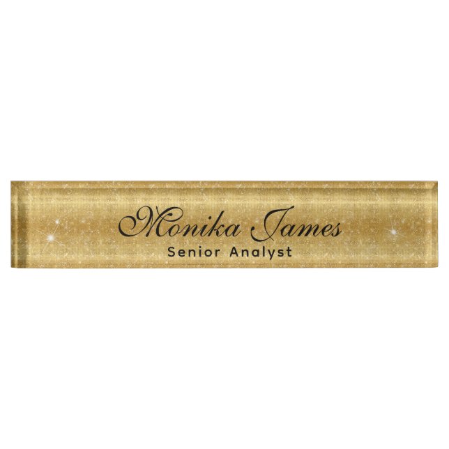 Girly Glittery Gold Faux Light Pi  Nameplate (Front)