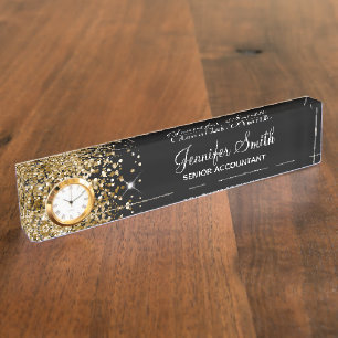 Girly Glittery Gold Glam Black Nameplate