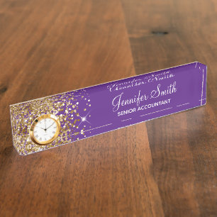 Girly Glittery Gold Glam Royal Purple Nameplate