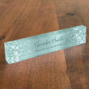 Girly Glittery Pale Turquoise Foil Nameplate