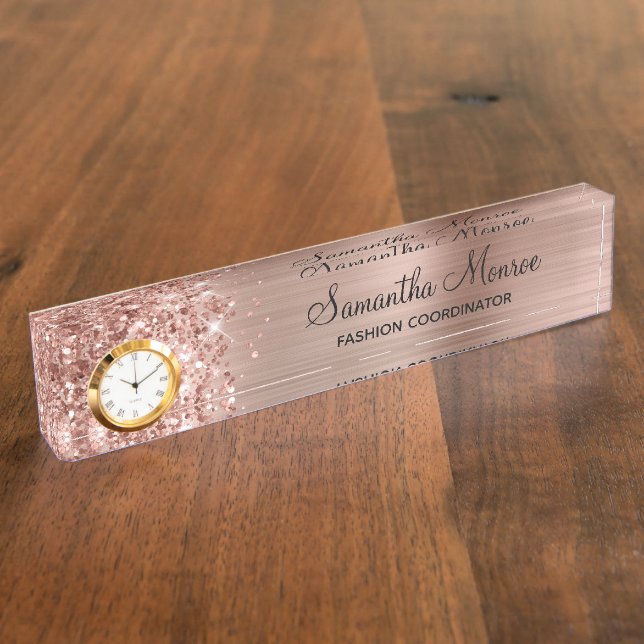 Girly Glittery Rose Gold Glam Nameplate (Side)