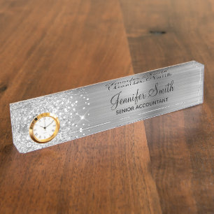 Girly Glittery Silver Glam Nameplate