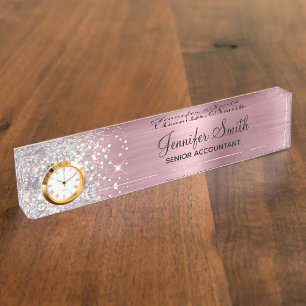 Girly Glittery Silver Pink Glam Nameplate