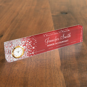 Girly Glittery Silver Red Glam Nameplate