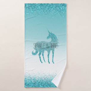 Girly Glitz Aqua Turquoise Glitter Unicorn Bath Towel
