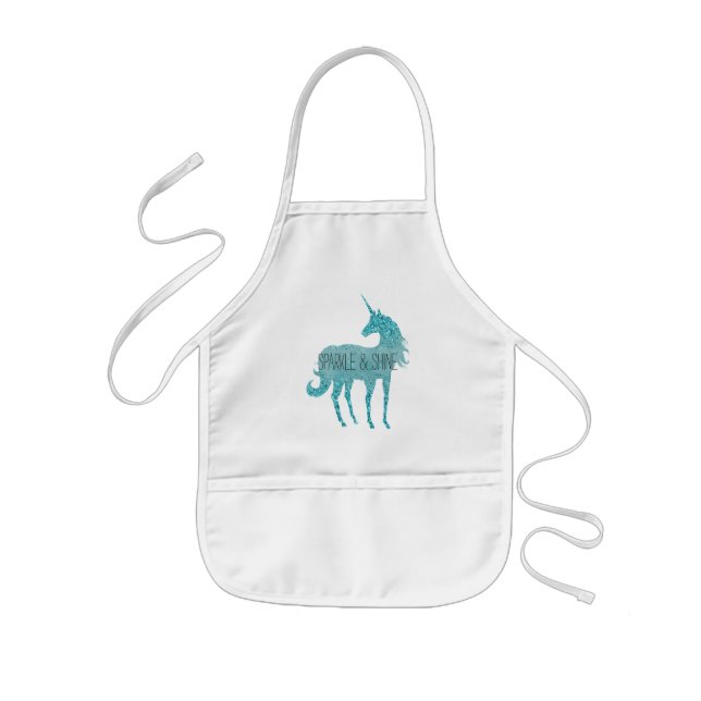 Girly Glitz Aqua Turquoise Glitter Unicorn Kids Apron (Front)