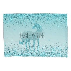 Girly Glitz Aqua Turquoise Glitter Unicorn Pillowcase