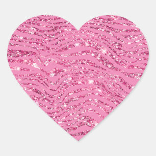 Girly Glitzy Pink Glitter Zebra Heart Sticker